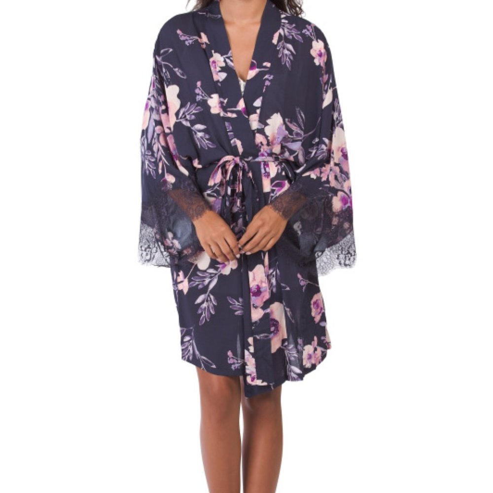 MIDNIGHT BAKERY Floral Robe With Lace Trim 💥 Rayon!!! 266 181